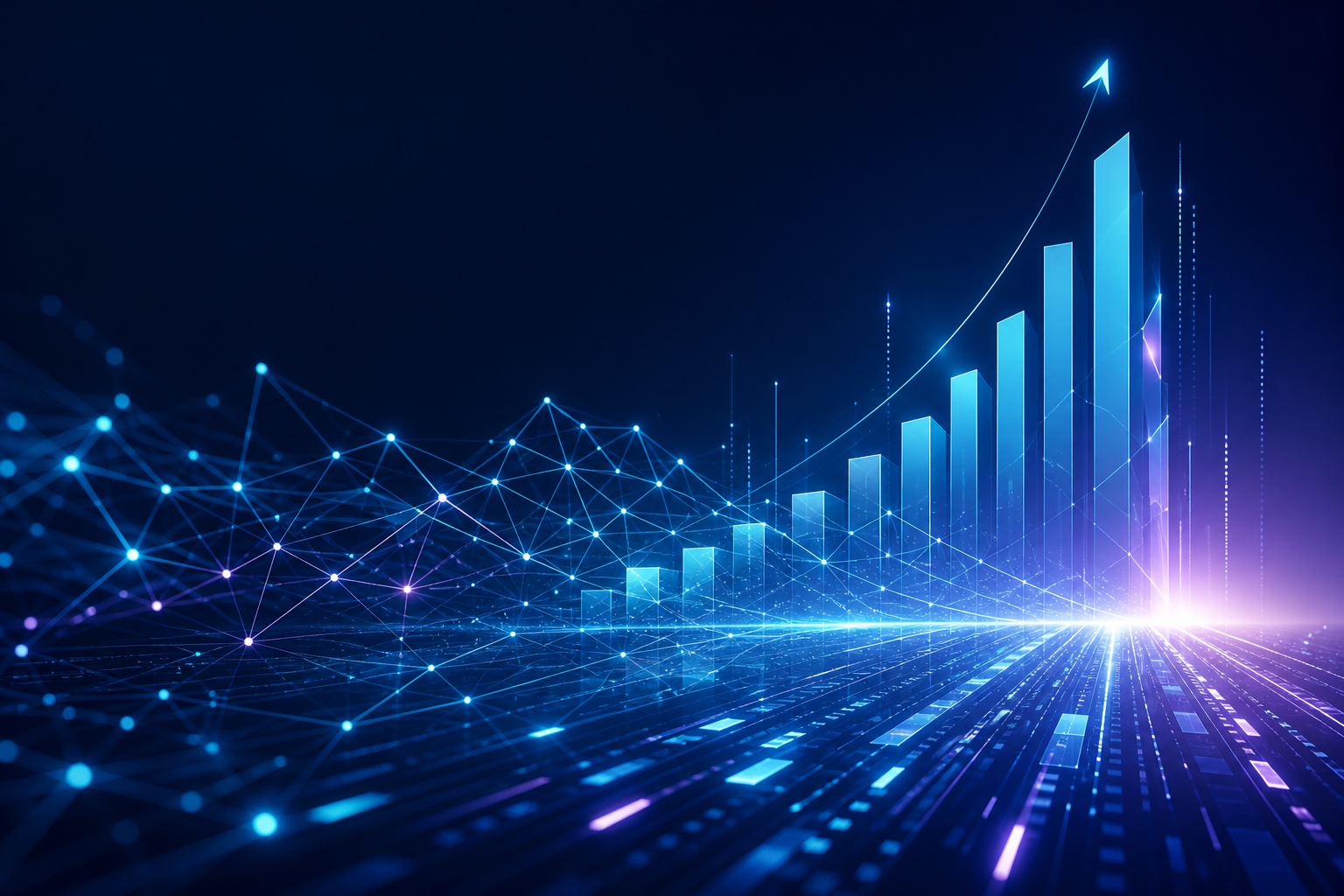 Abstract representation of digital market growth and expanding technology networks