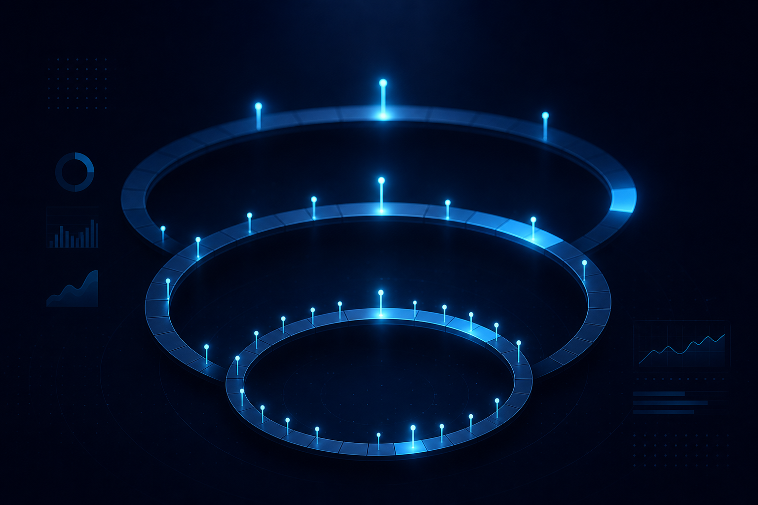Abstract timeline visualization showing weekly, monthly, and quarterly reporting cycles