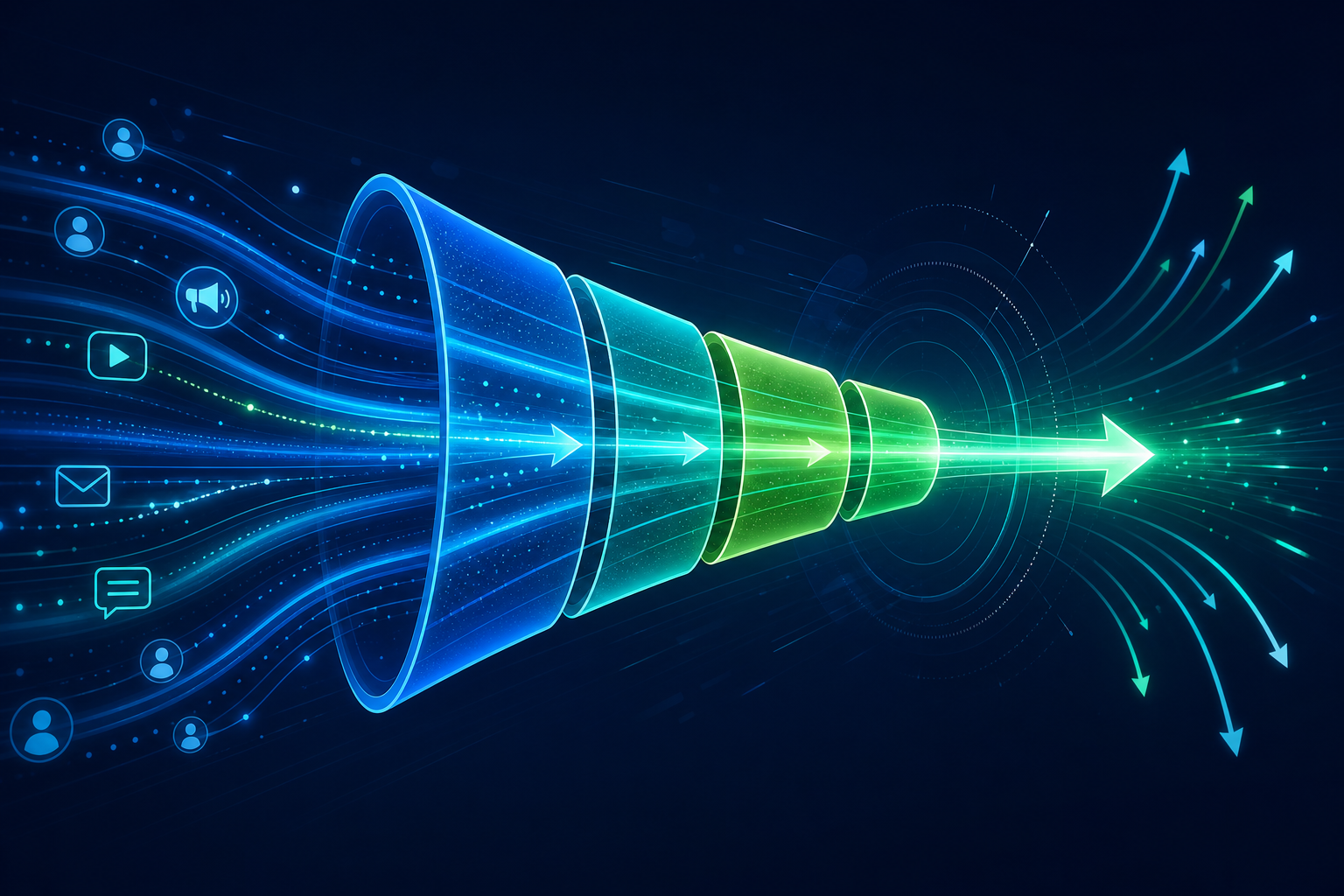 Pipeline velocity and funnel acceleration visualized as flowing momentum streams
